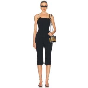 NWT Marlies Grace 2 PC Black Bow Smocked Sisi Capri Tank Top Pants Set Small